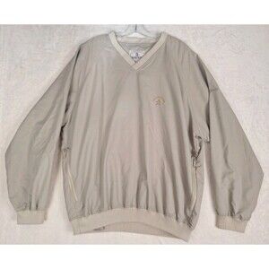 Grand Slam Mens Pullover Golf Windbreaker Size L Tan V-neck Pockets Jacket Vtg